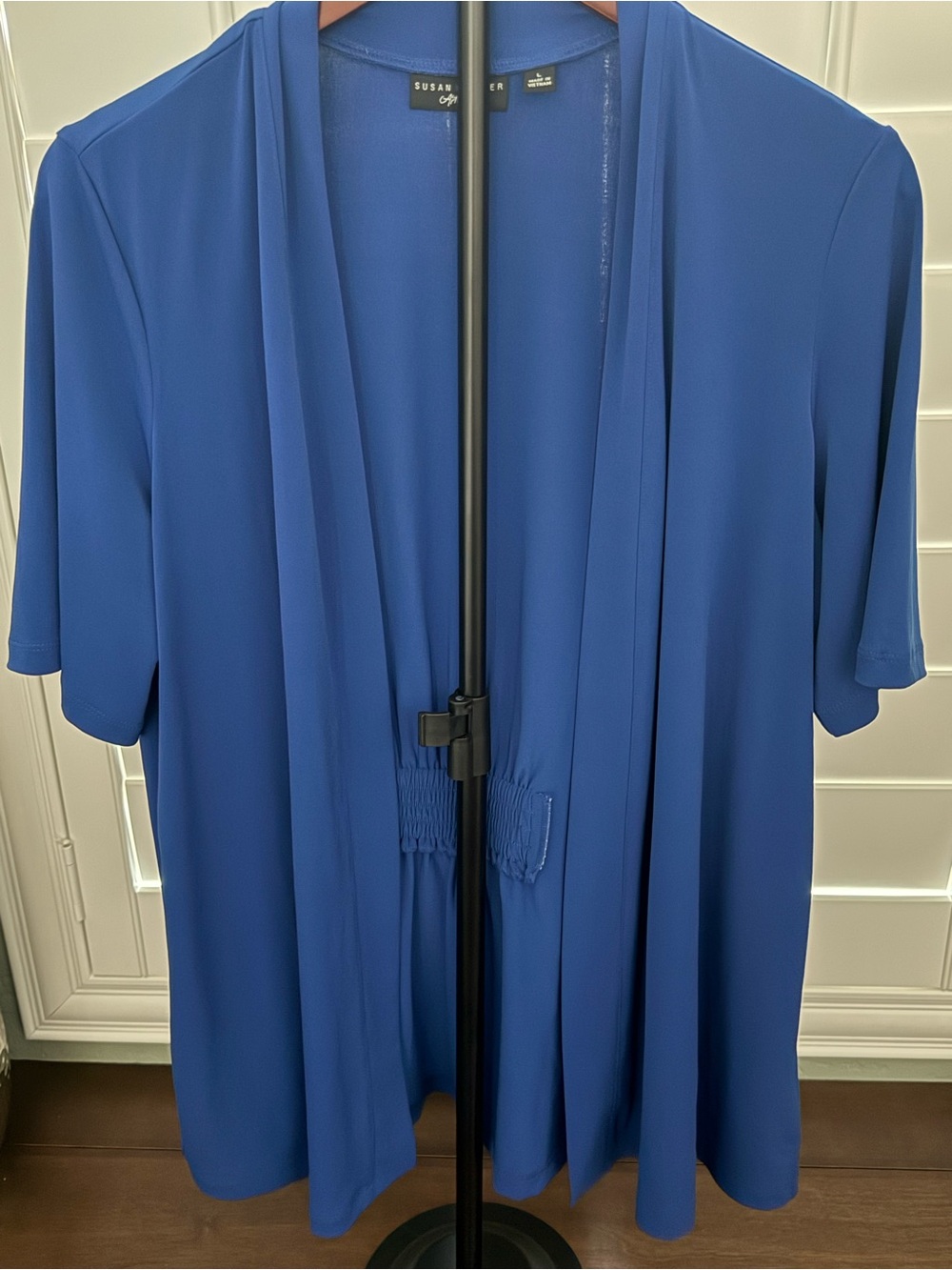 Susan Graver Royal Blue Open-Front Short Sleeve Drape Jacket